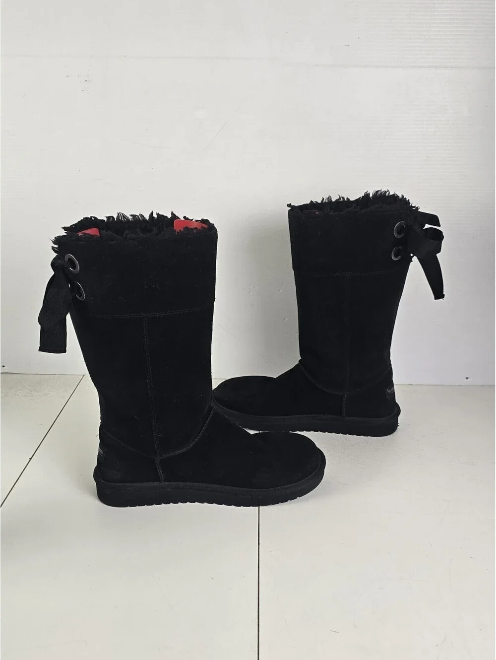 Koolaburra by UGG Andrah Tall Black Suede Fur Boots Womens Sz 8